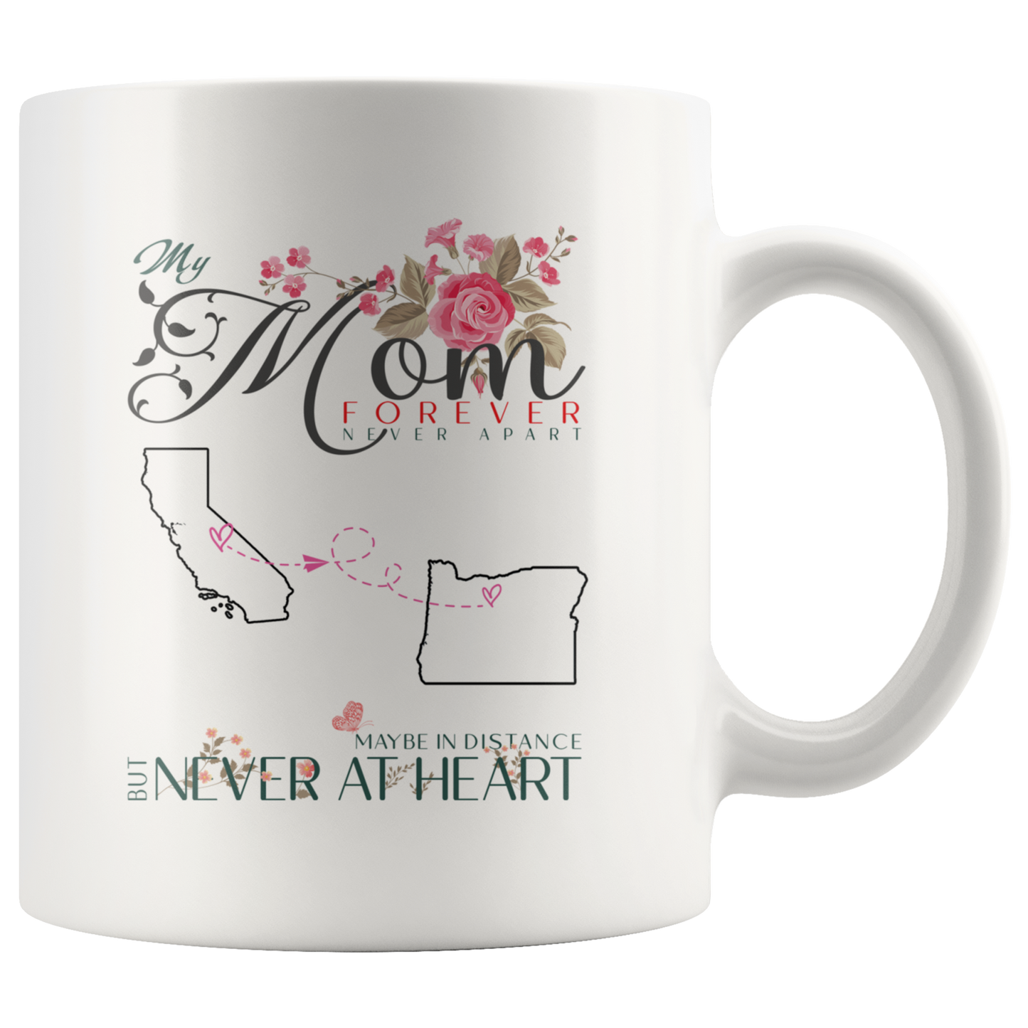 M-20447107-sp-25552 - [ California | Oregon | 1 ] (mug_11oz_white) Mothers Day Gifts Coffee Mug Distance California Oregon My M