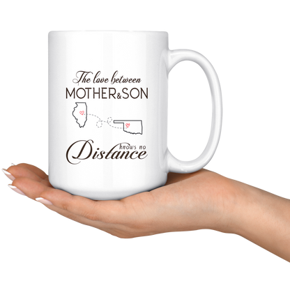 ND20604535-15oz-sp-23637 - [ Illinois | Oklahoma | Mother And Son ]Personalized Long Distance State Coffee Mug - The Love Betwe