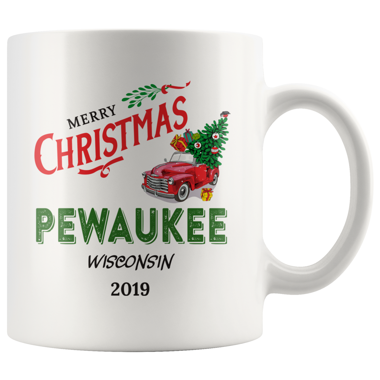 ND20398564-sp-19684 - Merry Christmas 2019 Ceramic Mug Pewaukee Wisconsin State -