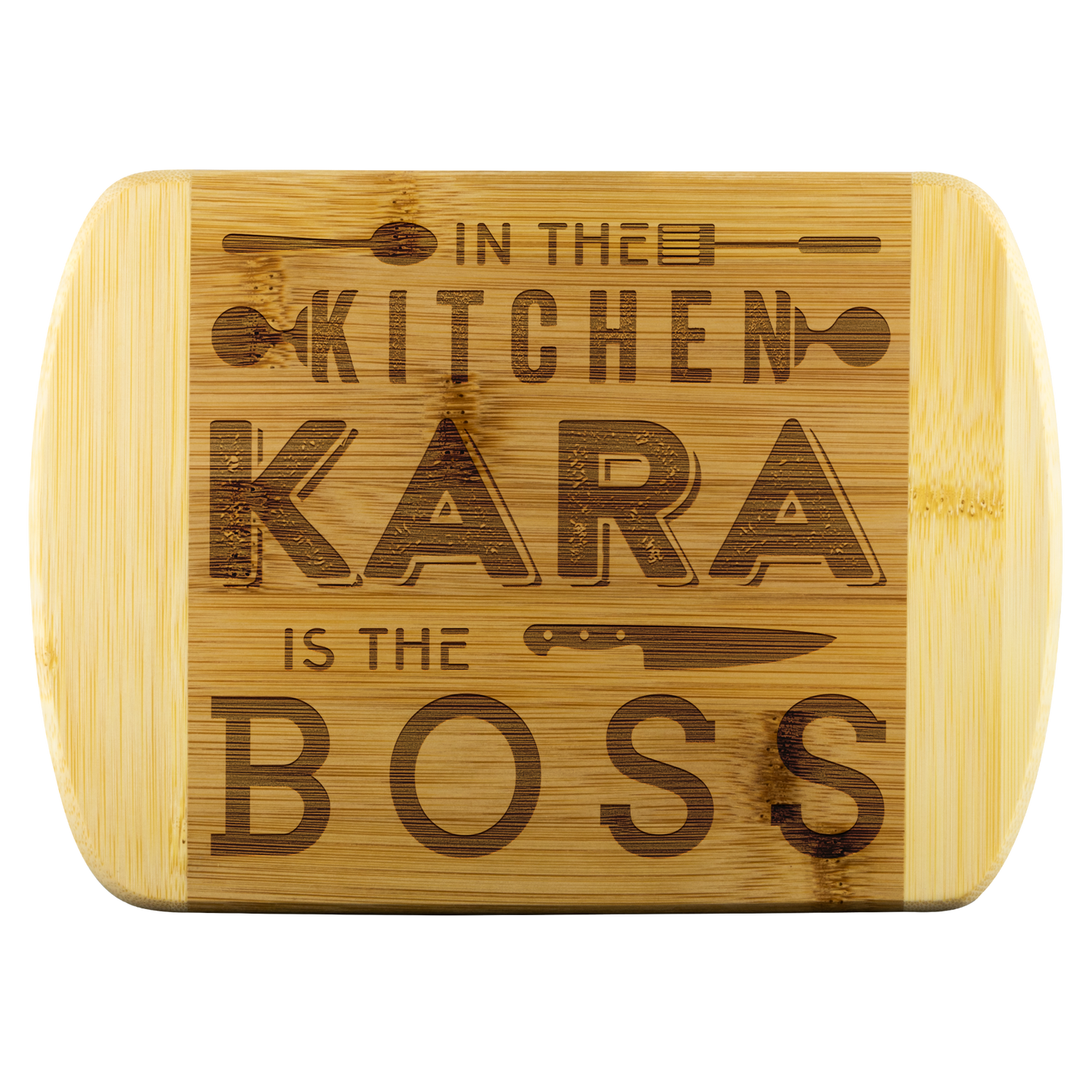cub-20517135-sp-45031 - [ Kara | 1 | 1 ] (TL_RoundEdgeWoodCuttingBoard) Gift Ideas For Mom - In The Kitchen Kara Is The Boss - Funny