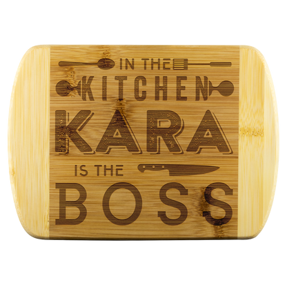 cub-20517135-sp-45031 - [ Kara | 1 | 1 ] (TL_RoundEdgeWoodCuttingBoard) Gift Ideas For Mom - In The Kitchen Kara Is The Boss - Funny