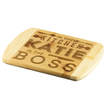 cub-20516445-sp-47697 - [ Katie | 1 | 1 ] (TL_RoundEdgeWoodCuttingBoard) Mothers Day Gifts For Wife - In The Kitchen Katie Is The Bos