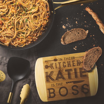 cub-20516445-sp-47697 - [ Katie | 1 | 1 ] (TL_RoundEdgeWoodCuttingBoard) Mothers Day Gifts For Wife - In The Kitchen Katie Is The Bos