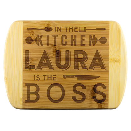 cub-20516954-sp-45011 - [ Laura | 1 | 1 ] (TL_RoundEdgeWoodCuttingBoard) Gifts For Mom - In The Kitchen Laura Is The Boss - Mothers